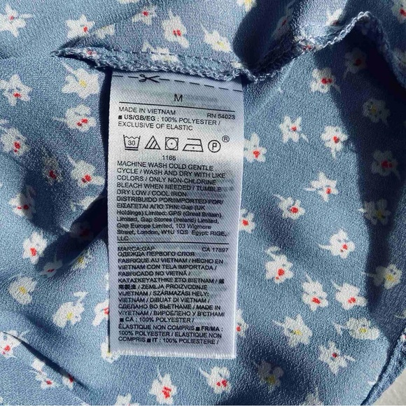 Gap Blouse Chiffon Floral Raglan/Long Sleeve Drawstring Tie/Ruffle Neck Size M - Picture 7 of 9